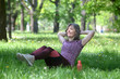 Portrait photo of happy senior Caucasian woman relaxing and breathing fresh air with sunlight in outdoors park. Elderly woman enjoying a day in the park on summer. Healthcare lifestyle and wellness