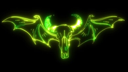 Sticker - neon animation of skull horned head wings cranium brainpan