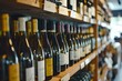 © Vitalii Shkurko - Wine bottles on wooden shelf in wine store
