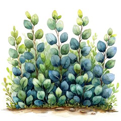 Wall Mural - Watercolor Bushes on White Background for Nature Designs Generative AI