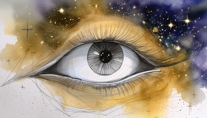 Wall Mural - Sketch drawing of human eye, spiritual symbol of the third eye