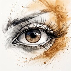 Wall Mural - Sketch drawing of human eye, spiritual symbol of the third eye