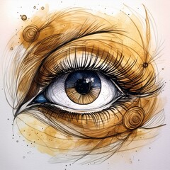 Wall Mural - Sketch drawing of human eye, spiritual symbol of the third eye