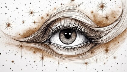 Wall Mural - Sketch drawing of human eye, spiritual symbol of the third eye
