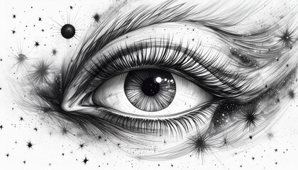 Wall Mural - Sketch drawing of human eye, spiritual symbol of the third eye