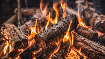 Wall Mural - Burning firewood in the fireplace