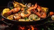 Close-up illustration of seafood grilled and smoked delicious and premium food,for menu recommend and advertising in restaurant.