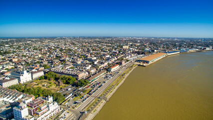 Wall Mural - New Orleans, Louisiana - Aerial view of cityscape and Mississippi River