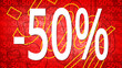 Affiche Soldes -50% Abstrait Rouge et Jaune