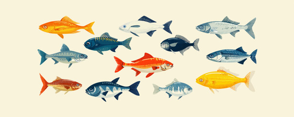 Fish icon vector set isolated on white background. food illustration sign collection