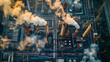 A photo featuring carbon capture and storage facilities, captured from above with a drone. Highlighting the technologys role in capturing and storing carbon dioxide emissions from industrial processes