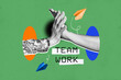 © deagreez - Composite photo collage of two business people give high five together success deal team work partnership isolated on painted background