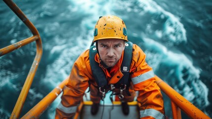 Wall Mural - engineers are repairing and maintaining an offshore turbine house. portrait of a skilled professiona