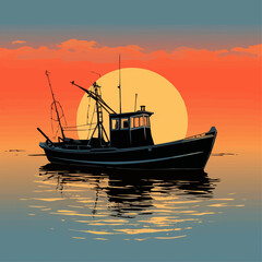 Poster - Fishing boat silhouette. Vector illustration