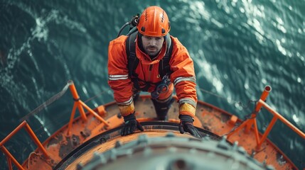Wall Mural - engineers are repairing and maintaining an offshore turbine house. portrait of a skilled professiona
