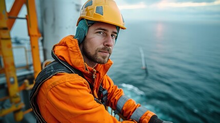Wall Mural - engineers are repairing and maintaining an offshore turbine house. portrait of a skilled professiona