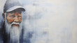 light background, portrait of an old asian, oriental man with a beard, wise grandfather, art work painting copy space