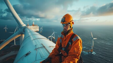 Wall Mural - engineers are repairing and maintaining an offshore turbine house. portrait of a skilled professiona
