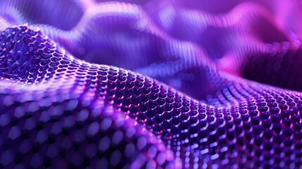 Bright purple mesh texture with many of holes in a close-up on a blurry background