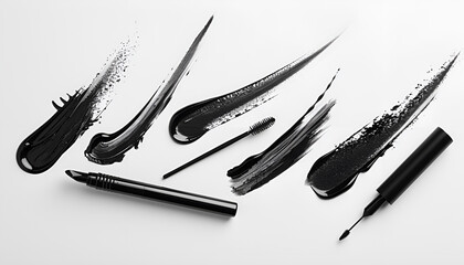 Wall Mural - Collection of black eyeliner samples on white background