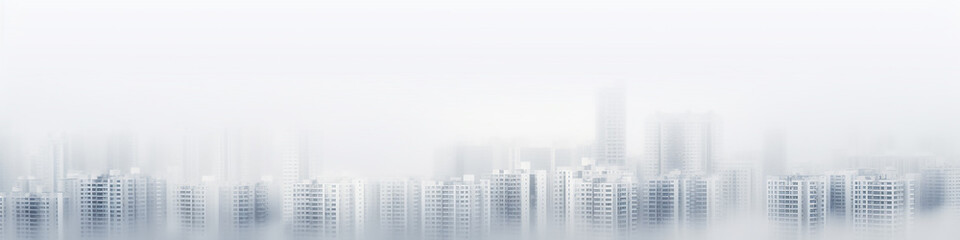 Wall Mural - architectural white urban background long narrow panoramic view, row of houses on white fog , blank design, urban concept