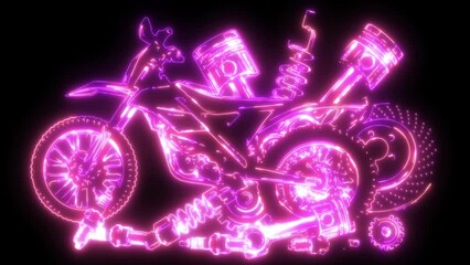 Wall Mural - neon animation of jumping motocross