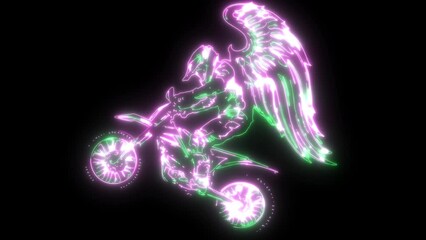 Wall Mural - neon animation of tail whipping motocross