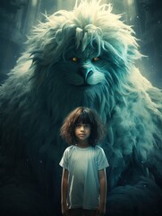 Wall Mural - lion monster with child 