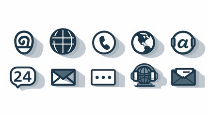 Set of Modern Communication and Internet Icons in Monochrome Style