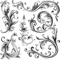 Wall Mural - a set of black and white floral designs