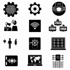 a set of black and white icons of various devices