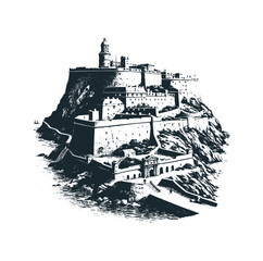 Wall Mural - The old castle. Black white vector logo illustration. 