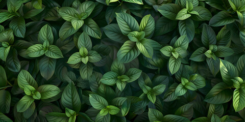 Wall Mural - Fresh Mint Leaves Close-Up Kitchen Elegance, Green Mint Foliage Interior Delight