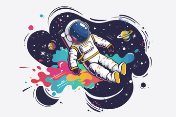 an astronaut floating in space with colorful paint