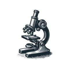 Wall Mural - The microscope Black white vector logo illustration. 