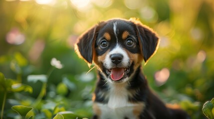  A playful puppy on a clean green background