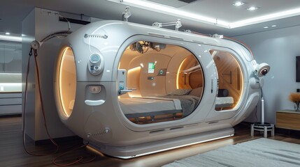 hyperbaric oxygen therapy chamber, with viewports.