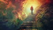© Ajay - Conceptual image of a businessman walking up a stairway to heaven