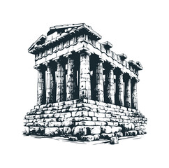 Canvas Print - The roman ancient building. Black white vector logo illustration. 