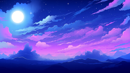 Wall Mural - Hand drawn cartoon beautiful night starry sky scenery illustration background
