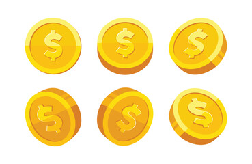 gold coin with dollar us currency sign rotation vector illustration set isolated on white background