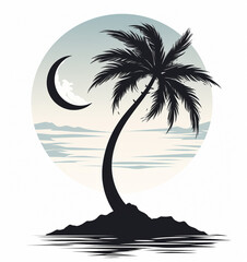 Wall Mural - silhouette of a tropical island with palm trees
