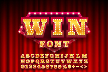 Poster - Casino winner golden font, color red. English alphabet and numbers sign. Vector illustration