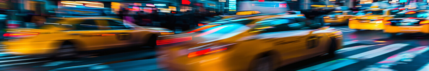 Wall Mural - A blurry image of a busy city street with yellow taxis