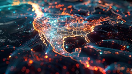 illuminated network map of the usa showing data streams and connectivity