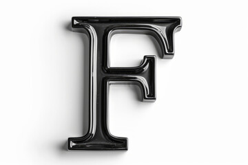 Elegant black glass letter F on a white background