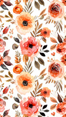 Wall Mural - A watercolor painting of a flowery pattern with orange and brown colors