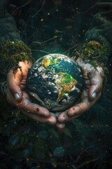 Wall Mural - Planet earth in hands. Selective focus.