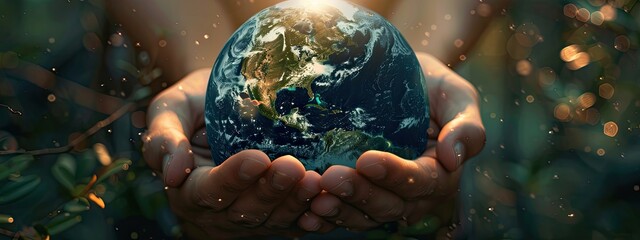 Wall Mural - Planet earth in hands. Selective focus.