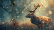 Majestic stag in a mystical snowy forest during winter